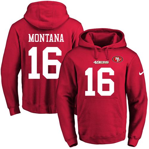 Nike 49ers #16 Joe Montana Red Name & Number Pullover NFL Hoodie